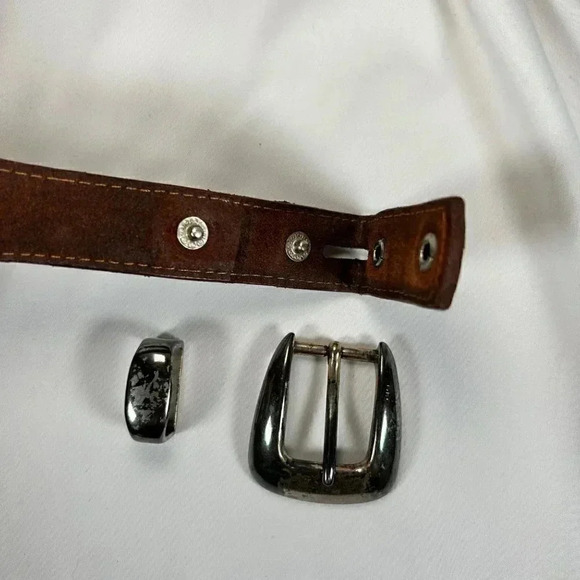 Badger Brown Leather Braided Moose Detail Removable Buckle Belt 46.5” Long - Picture 7 of 10